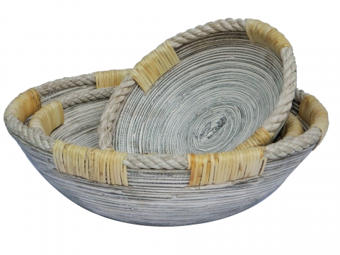 Oval bamboo fruit bowl with rope