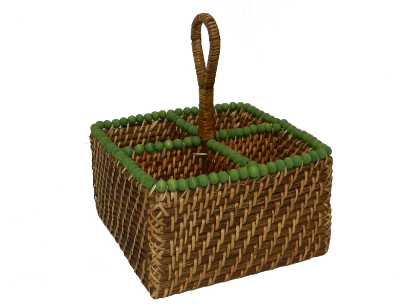 Rattan flatware caddy with wooden beads