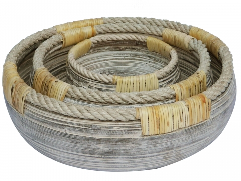 Bamboo fruit bowl with rope rim grey