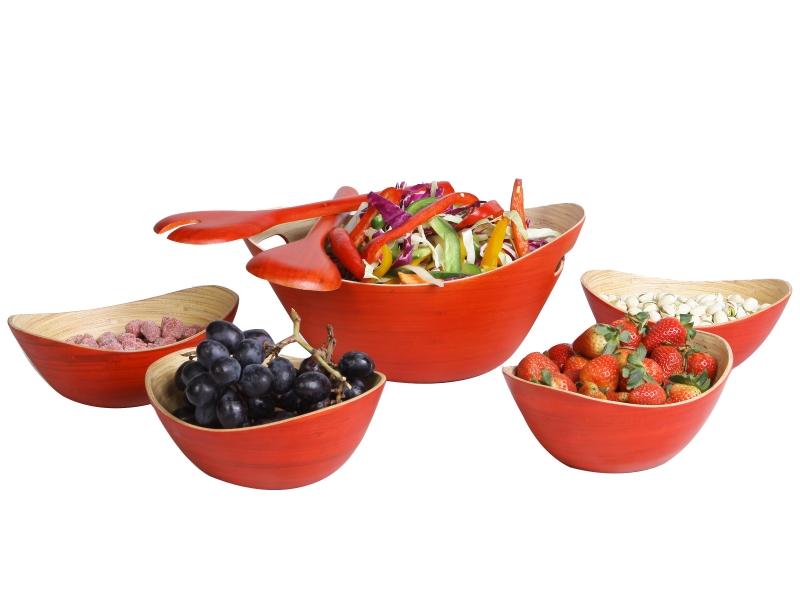 7pcs oval bamboo salad bowl 