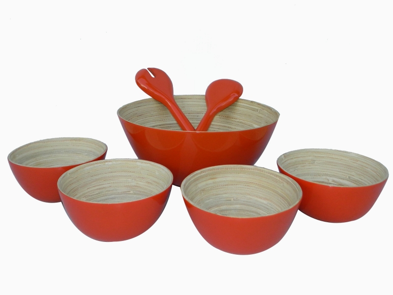 7pcs bamboo salad bowl round 