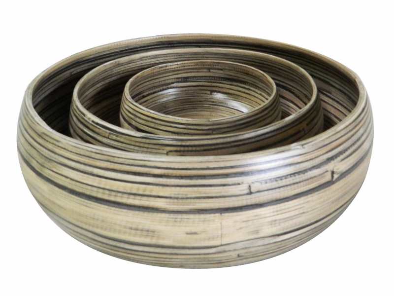3pcs bamboo salad bowl - antique black finishing