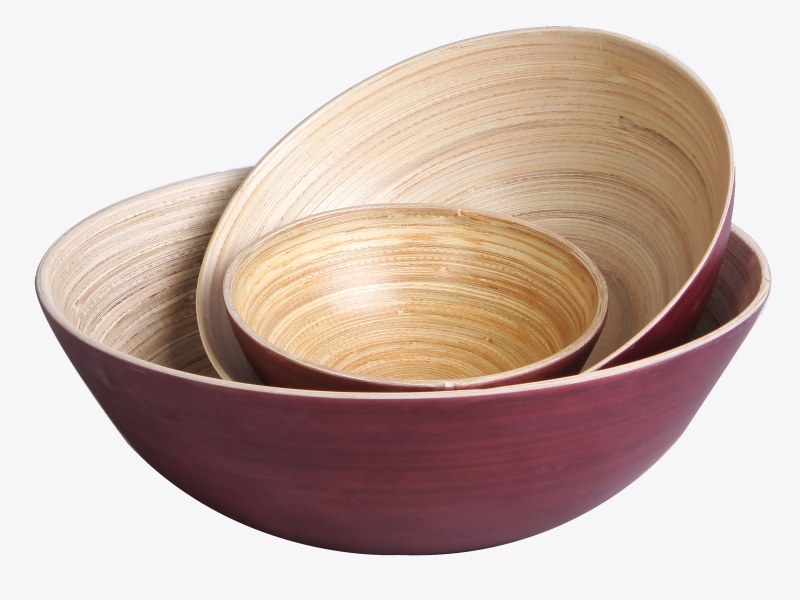 3pcs bamboo salad bowl - grainy finishing