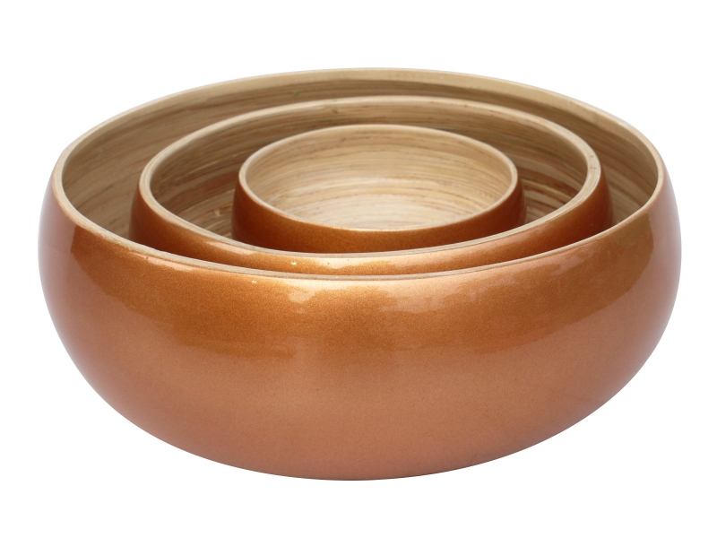 3pcs bamboo salad bowl - Metallic finishing