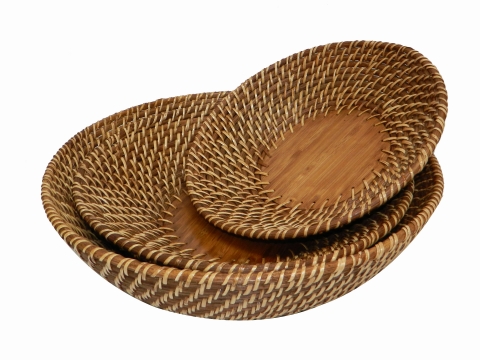 3pcs rattan fruit bowl with bamboo bottom