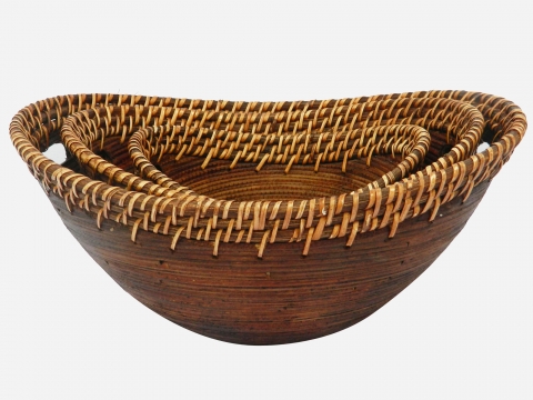 3pcs bamboo bowl with rattan rim honey