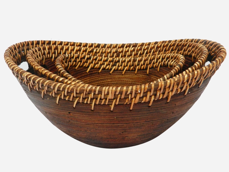 3pcs bamboo bowl with rattan rim honey