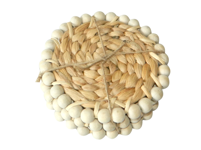 Vietnam water hyacinth coasters with wooden beads