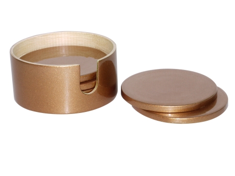 Round bamboo coaster set metallic