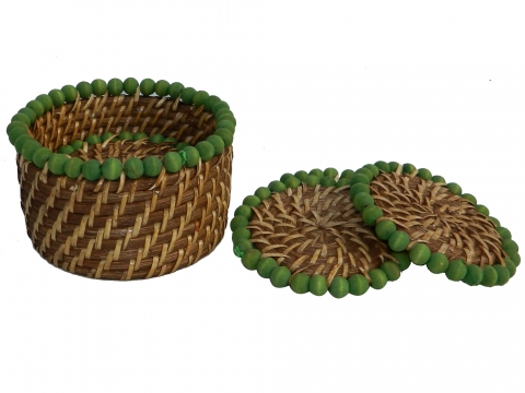 Vietnam rattan coasters with wooden beads