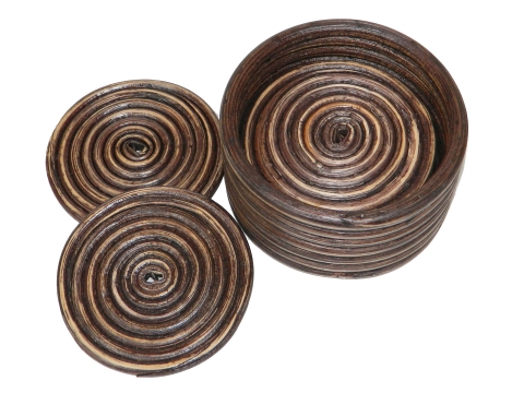 7pc rattan coaster set brown washed