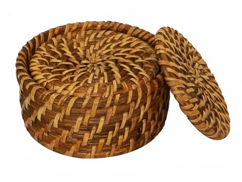 7pc rattan coaster set honey