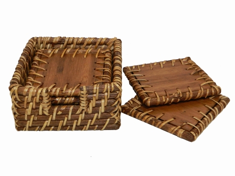 4pc square rattan coaster set