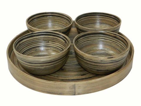 5pc bamboo dip and chip tray antique black