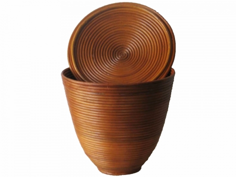 Rattan laundry hamper round