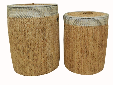 2pc water hyacinth hamper with rope rim