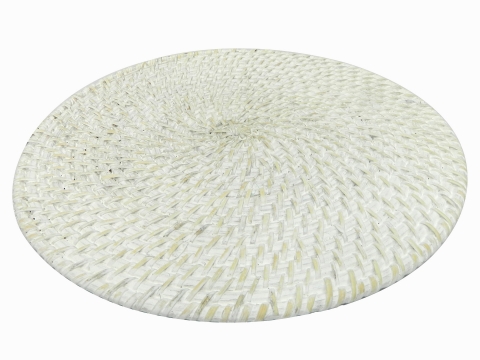 Round rattan placemat white washed