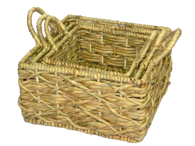 3pc square water hyacinth storages diamond weave