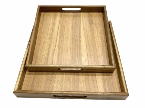 Square acacia serving tray, set of 2 pcs