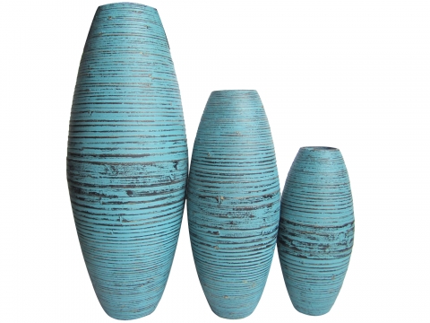 3pc bamboo vase - blue washed