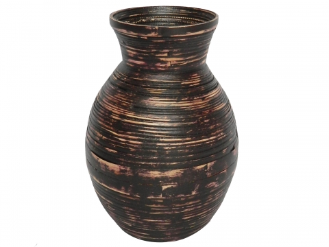 Round bamboo vase - brown washed