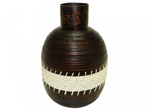 Bamboo decor vase with rope - brown washed